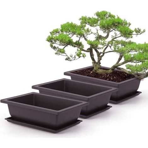 5 Paquets Bonsai Entraînement Pots and Plateaux, Pots d'entraînement Pot de Plante Plastique carré avec Plateaux carrés (1/4)