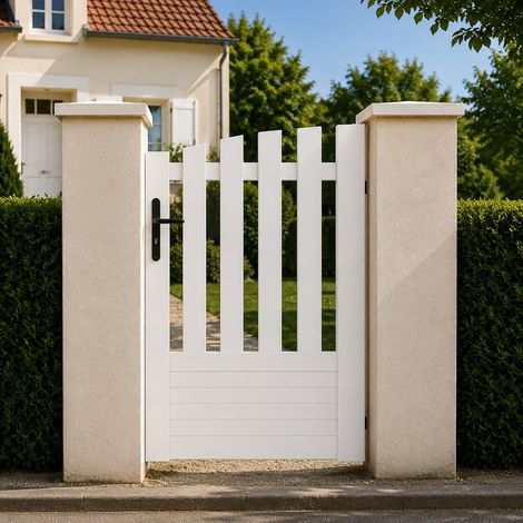 Portillon battant manuel PVC blanc ALENÇON INCURVÉ L 100 x H 145 cm - poignée à gauche