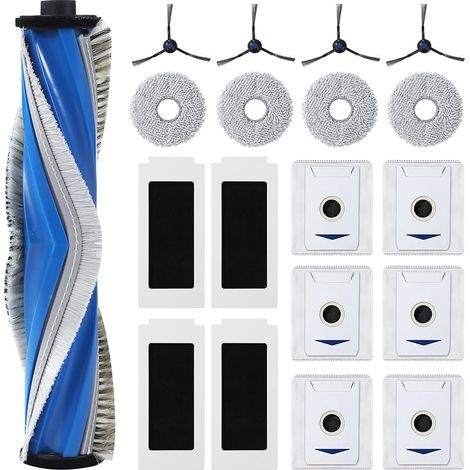 19 pièces ensemble d'accessoires pour Deebot T30S Pro/ T30S, 1 brosse principale en caoutchouc, 4 filtres HEPA, 6 sacs à poussière, 4 lingettes, 4 brosses latérales (1/5)