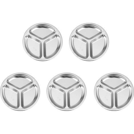 5X Stainless DiamÈTre 24Cm de Plat de Dîner de Casse-Croûte DivisÉ par Acier Rond de 3 Sections (1/4)