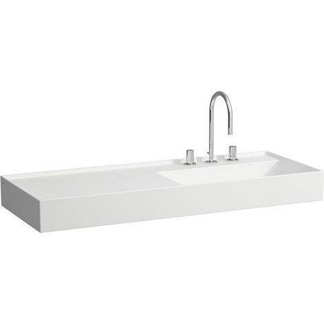 Lavabo KARTELL 1200 x 460 mm, étagère à gauche sans trop-plein, sans trou pour robinetterie, blanc mat LAUFEN