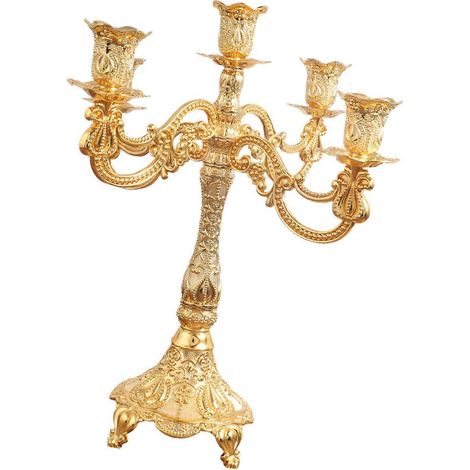 Boîte à bougies mécanique style XIXe siècle candélabre antique métal sculpté 5 têtes doré décoration salon table (1/5)