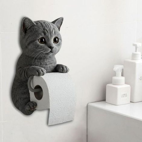 Porte-Rouleau De Papier Toilette Chat - Support Mural En Résine 3D Pour Salle De Bain Cuisine - 1 Pièce (1/5)