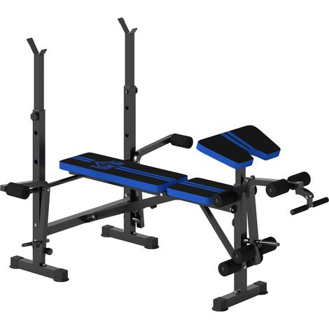HOMCOM banco de musculación con respaldo ajustable, soporte de barra regulable, extensión de piernas, curl de predicador, mariposa, para casa gimnasio