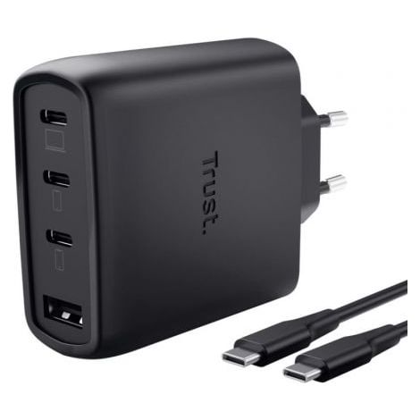 Cargador de Pared GaN Trust Maxo 65W 26067/ 3xUSB Tipo-C/ 1xUSB/ Incluye Cable USB Tipo-C/ 65W