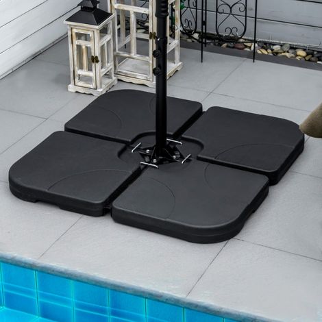 Lot de 4 dalles de parasol Poids de lestage carré pour parasols déportés pieds croix dim. chaque dalle Noir