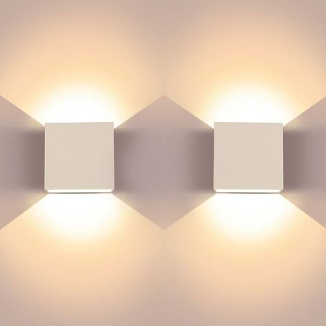 2 Pack Appliques Murales à LED 6W, Applique Murale Carrée Supérieure et Inférieure en Aluminium Moderne Blanc Chaud 3000k, Convient pour le Salon, la Chambre, le Couloir, la salle à Manger [Classe éne (1/5)