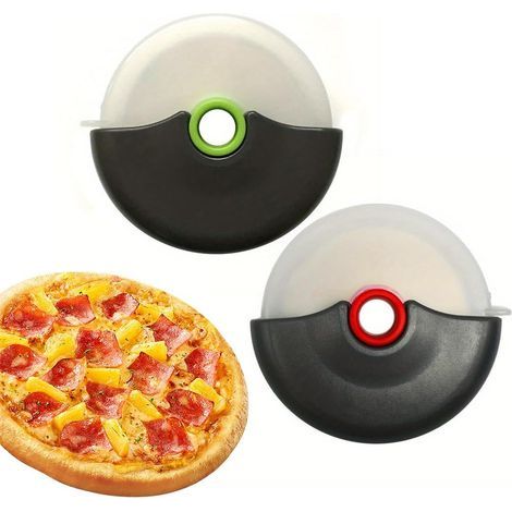 2-teiliges Pizzarad-Set, Pizzaschneider, Pizzamesser, Pizzaschneider mit Silikongriff und Edelstahlklingen mit Schutzhülle (1/5)