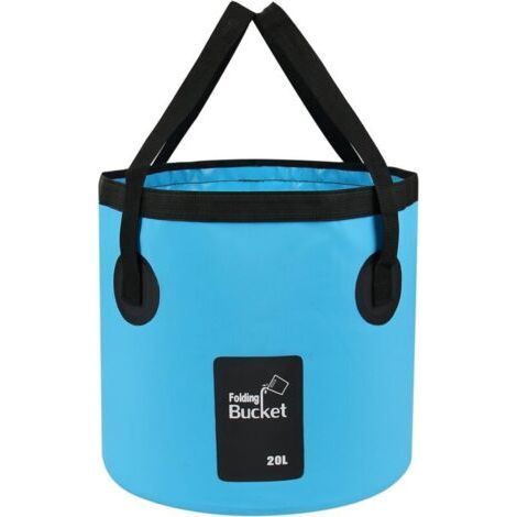 Seau pliable, seau portable pliable de 20 L, seau de lavage de voiture, adapté au camping, à la randonnée, à la pêche et aux voyages, bleu (1/4)