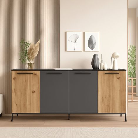 Credenza Bratislava, Madia 2 Ripiani, 4 Ante, 4 Vani, 160x40x72h cm Marrone Quercia (1/5)