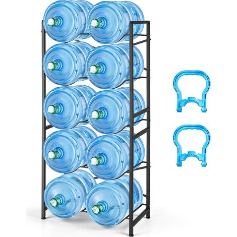 VEVOR Portaboccioni 5 livelli a Doppia Fila per Acqua Potabile, Organizer per Secchi da 11 L e 19 L, Capacità Totale 10 Bottiglie, con Maniglie, Colore Nero, per Ripostiglio Garage Dispensa Palestra (1/5)