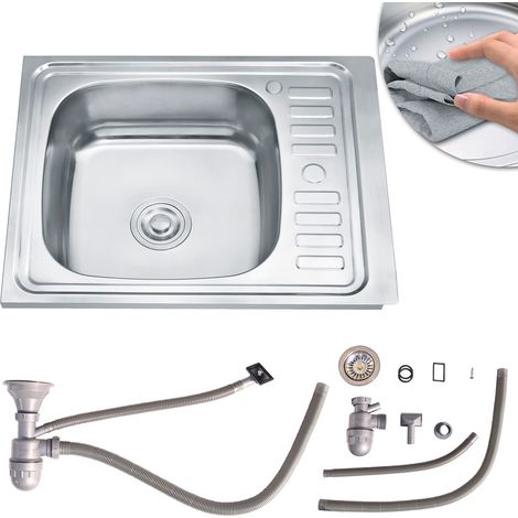 60CM Edelstahl Einbauspüle eckig + Ablage Spülbecken Spüle Küchenspüle Spüle (1/5)