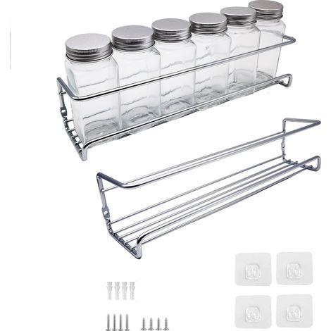 Organisateur d'épices, support à épices suspendu, rangement mural Simple, argent, 2 paquets (1/4)