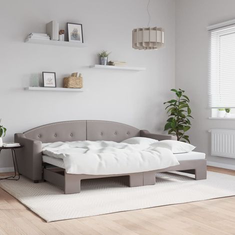 Tagesbett Ausziehbar Taupe 80x200 cm Stoff (1/5)