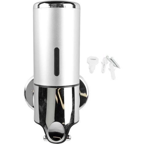 Distributeur mural à savon liquide 500ml ABS argenté avec fenêtre visible, serrure à clé et base de fixation pour hôtels, restaurants et maison (1/5)