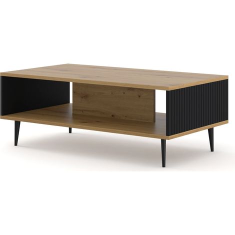 Tavolino Ravenna B 90x60 fresato in rovere artigianale / nero opaco + gambe
