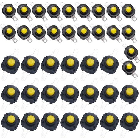 Lot de 40 Interrupteur à Bouton Poussoir Autobloquant, Mini Interrupteur Lampe de Poche, Jaune (20 Pièces Broche Plate avec Trou + 20 Pièces Broche Pliée avec Trou) (1/5)
