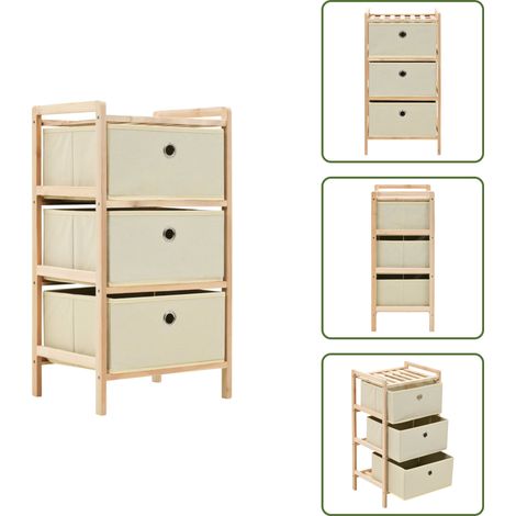 Estantería con cestas - vidaXL Estantería de almacenaje 3 cestas de tela madera de cedro beige - Estantería de tela