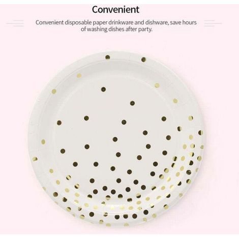 Assiette Jetable - Gobelet Jetable - Kit Vaisselle Carton Doré - Pour Anniversaire Mariage Fête - 90 Pièces (1/4)