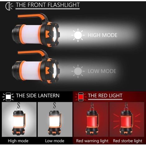 Wiederaufladbare LED-Laterne, 1000 Lumen, 3600 mAh, 360°-Campinglampe, wiederaufladbare LED-Taschenlampe, extrem leistungsstark, 6 Modi, USB-Kabel inklusive, IPX4 wasserdicht [Energieklasse] (1/4)