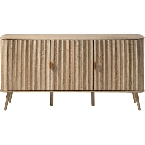 CALICOSY - Buffet 3 portes arrondi avec façades lames effet chêne L150 cm - MAHO (1/5)