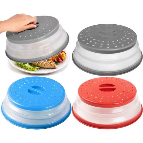 3 Pièces Cloche Micro Onde, Couvercle Pliable Chauffant des Aliments avec Trou De Vapeur Panier Filtre à Fruits, 3 Couleurs (1/5)