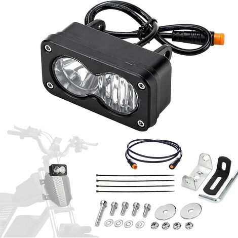 Compatible avec le phare de vélo électrique Ridstar Q20, éclairage LED ultra-lumineux 6500K 20W perméable à l'eau, 3 broches (1/4)