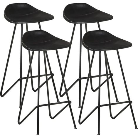 Barhocker 4 Stk. Schwarz Echtleder