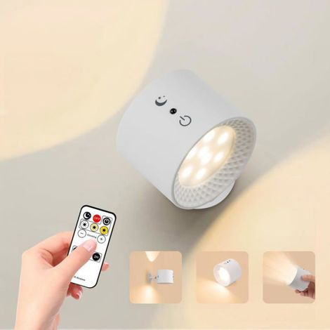 Applique Murale - Sans Fil - Rotation 360° - Éclairage Bilatéral Haut/Bas - Batterie 2000 mAh - Télécommande - USB-C - Blanc - 1 Pièce (1/5)