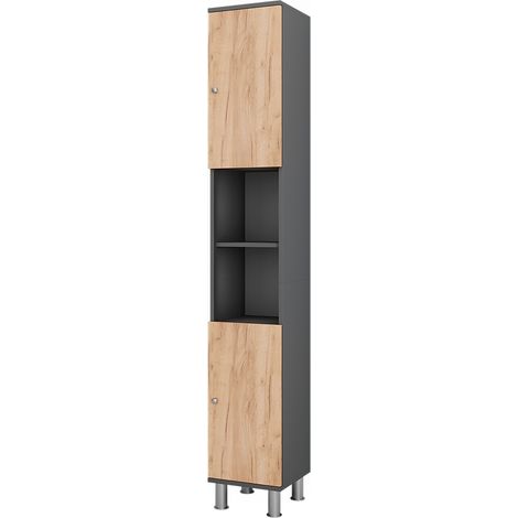 Mueble de baño Fynn, Antracita/roble dorado, 30 x 190 cm, Vicco