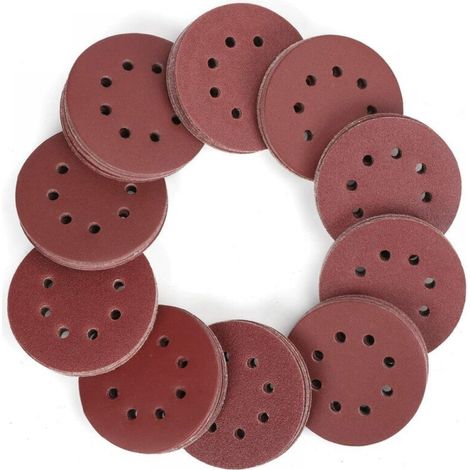 150 discos de lijado, discos abrasivos de 125 mm con 8 agujeros, papel de lija, grano 60, 80, 100, 120, 150, 180, 240, 320, 400, 600 para pulir, eliminar óxido y dar acabado.