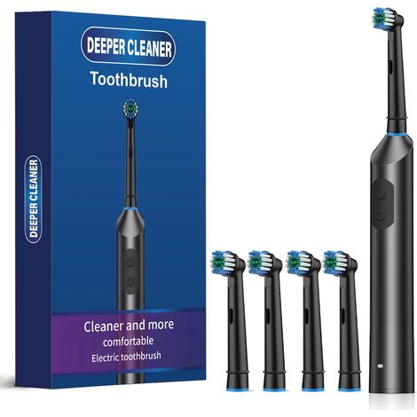 (Noir) Brosse à dents électrique pour adultes, 5 vitesses, rotative et vibrante, poils souples universels, chargement USB-C (1/5)