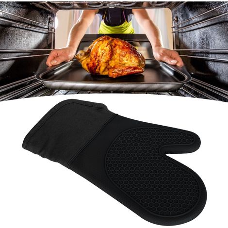 Hitzebeständige Ofenhandschuhe aus Silikon und Baumwolle für Mikrowelle und Backen – Schwarz (1/5)