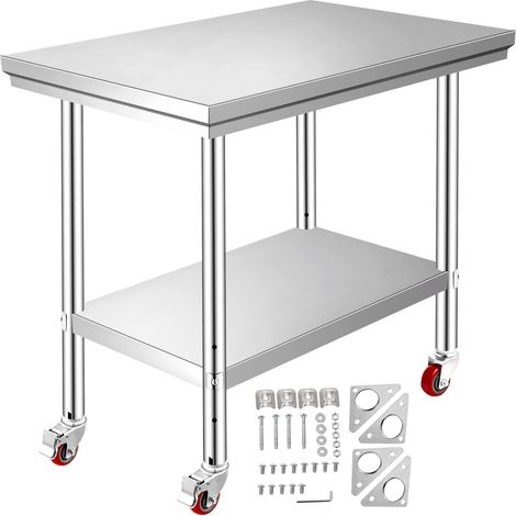 Table travail inox 89 x 61 x 84 cm, 136 kg avec 4 roulettes, 3 hauteurs réglables, préparation cuisine commerciale, argent (1/5)