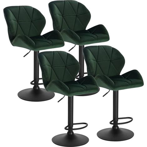 WOLTU 4 x Sgabelli da Bar Moderni Girevoli Sedia Cucina Alta con Schienale in Velluto, sgabello da cucina Regolabile e Girevole, Verde Scuro