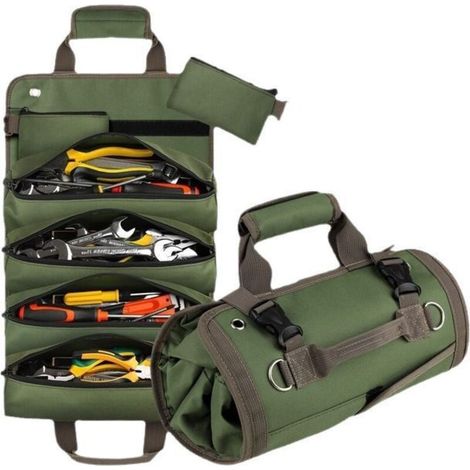 Borsa porta attrezzi, organizer arrotolabile resistente con tasche rimovibili, borsa porta attrezzi pieghevole e portatile per meccanici e appassionati del fai da te, verde (1/5)