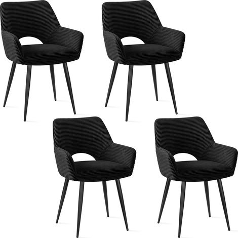 LEWE Lot de 4 Chaises de Salle à Manger avec Accoudoirs, Rembourrées avec Dossier en Velours, Noir