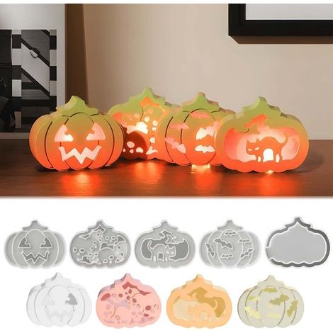 Moule à bougie en silicone citrouille - Moule à bougie Halloween en silicone - Moule à bougie crâne en silicone - Moule à bougie chauve-souris - Lot de 5 (1/5)