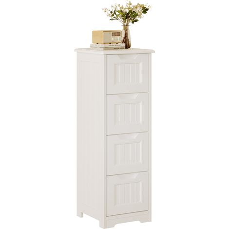 Bealife Mueble de Baño Pequeño con 4 Cajones, Mueble Bajo de Almacenamiento con Patas 28x28x84 cm Armario Blanco