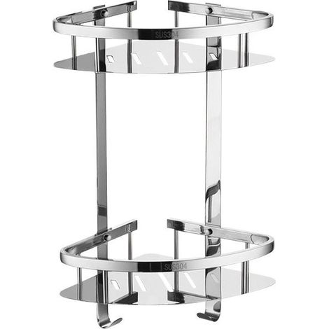 Exclusive Stainless Steel Shower Basket Bathroom Bath Shelf Shower Tray Wall Corner Shelf Holder (Stainless Steel, 2 Tier, Rear Hook)