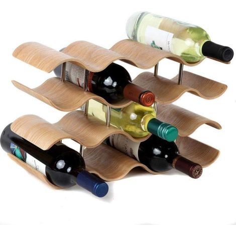 Casier à Vin Horizontal Étagère Rangement à Vin Bouteille en Bambou Accueillir Max 14 Bouteilles Décoration Parfaite Countertop Wave de vin, Bois, élégant et Moderne, vin de Table de Stockage (1/5)