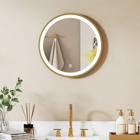 Runder 40 cm LED-Badezimmerspiegel mit Beleuchtung, Wandmontage, 3 Farbtemperaturen, dimmbar, goldfarben