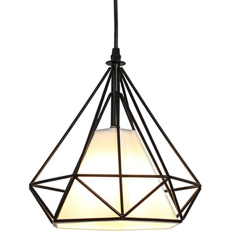 Lampes de Plafond Abat-Jour en Fer Forme Diamant, Lampe Suspension Lustre Cage avec Douille Eclairage Style Industrielle Noir (sans ampoule) BLOW (1/5)