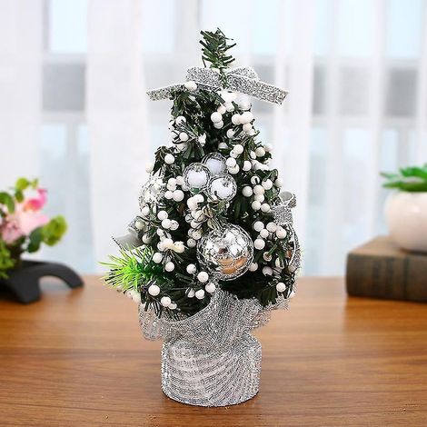 Sapin de Noël miniature 20 cm, ensemble de décoration de bureau argenté (1/3)