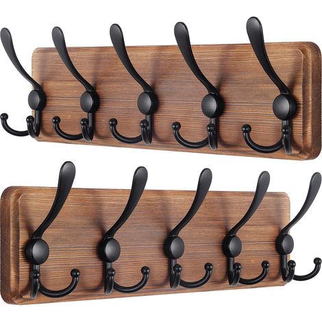Dreifacher Wandhaken aus schwarzem Bambus – 43 cm lang, hohe Tragkraft, für Mäntel, Jacken und Taschen, einfache Montage und natürliches Design