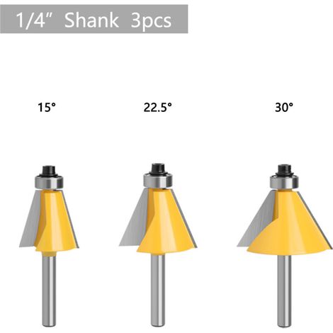 Angle Biseautée Routeur Bits 2 Fléau 15° et 22.5° 30°Chanfreinée fraise Charpente Coupe de Bord Pour Travail du Forets 6.35mm 3PCS Bois (1/4)
