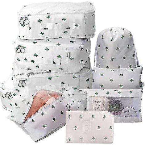 Ensemble de 9 pochettes de rangement de voyage, sacs de voyage portables, idéal pour ranger chaussures et vêtements dans votre valise. Ensemble Cactus 9 pièces (1/5)