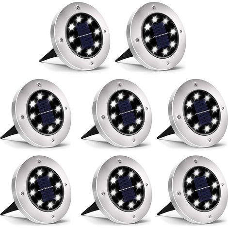 LEMROE Lumière Solaire Extérieur Pack Spot Lampe Jardin Etanche IP65 Pelouse Decorative Froid 8 pièces 8 LED Blanc (1/5)