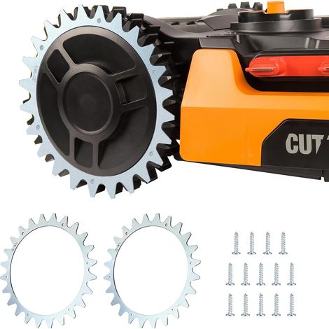 1 Paire Pointes de Traction en Acier Inoxydable Ø 225mm Compatible avec Worx Landroid L Modèle, Robotic Lawnmower Spikes avec 14 Vis pour WR153E WR155E WR147E.1 WR148E, Amélioration de Traction