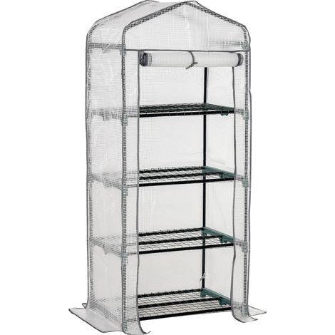 Outsunny Mini Greenhouse 4-Tier Portable Plant House Shed PE Cover White (1/5)